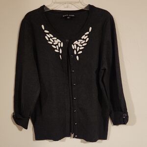 Black Rivet Women's Dark Gray Cardigan with White Details